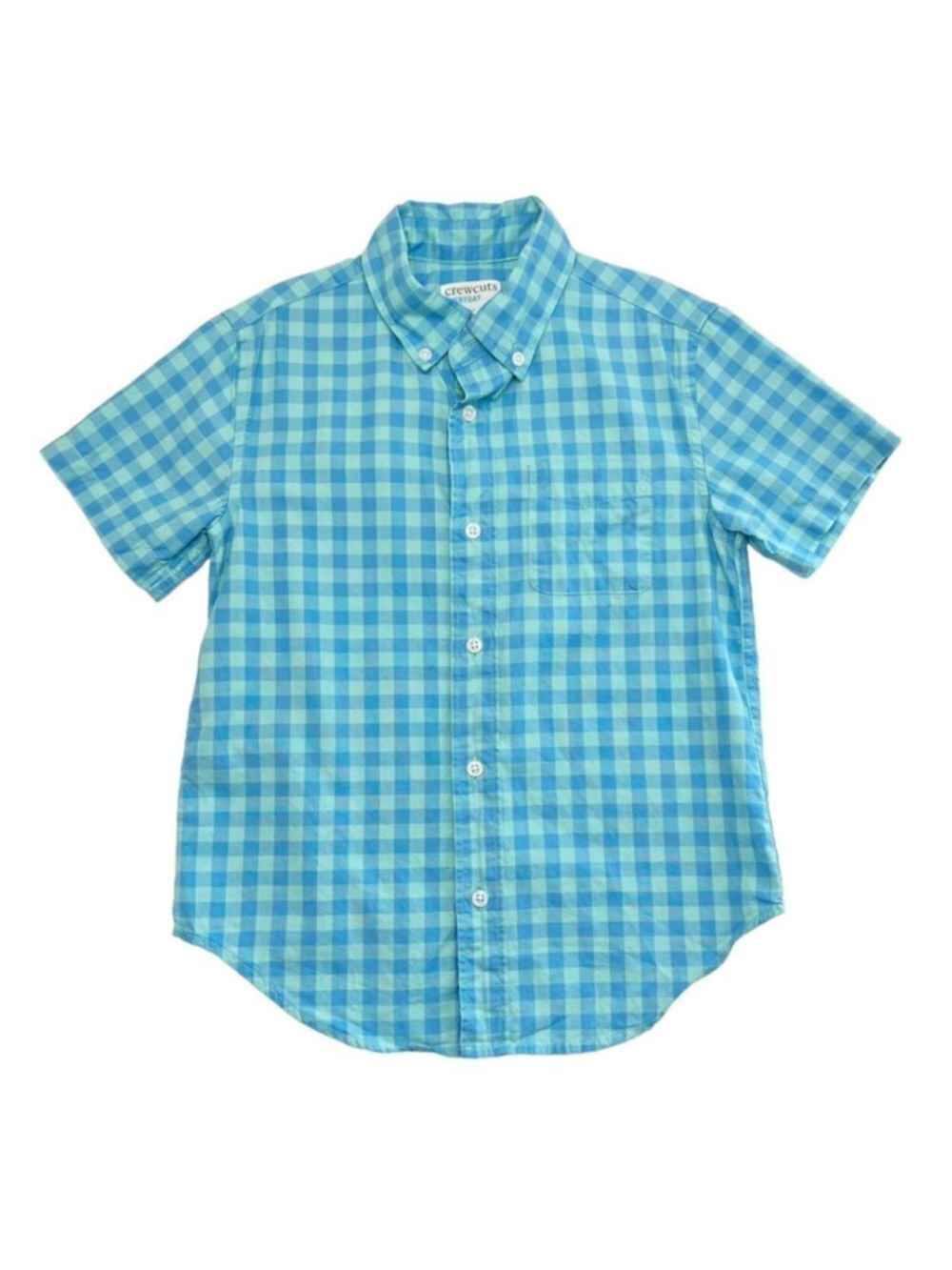 * Crewcuts J.Crew Teal Gingham Cotton Short Sleeve Shirt Size 12